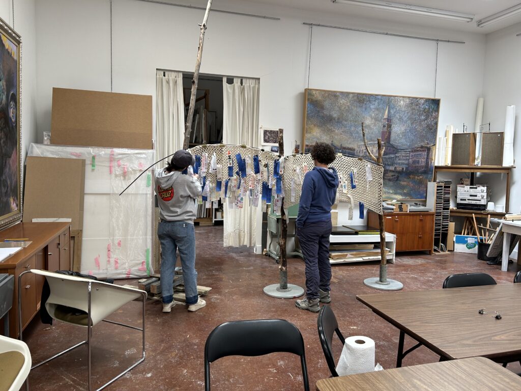 In preparation for construction, measure each hook to draw the correct size circle, photo credit Sabine Lecorre-Moore